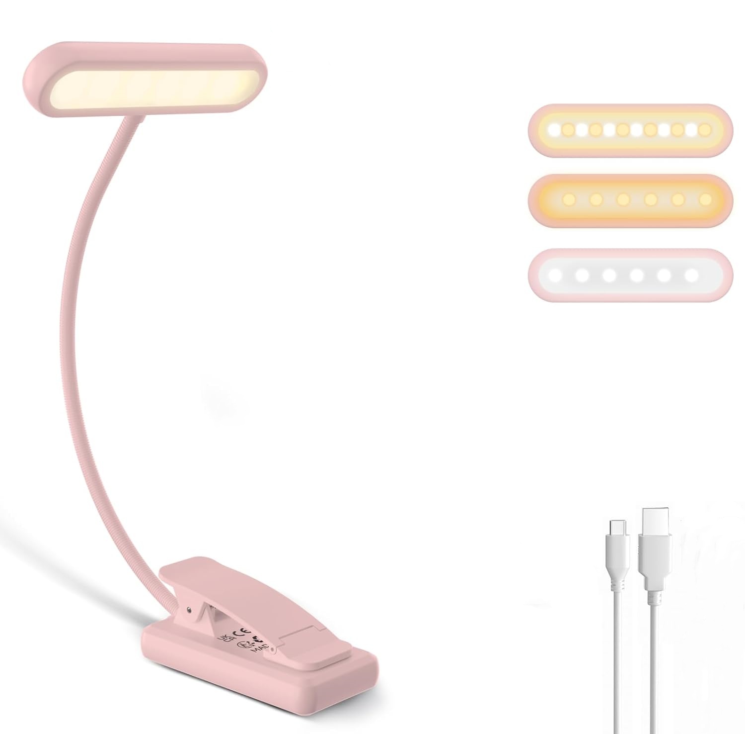 Desk Setup Lighting - Leselampe Buchklemme Schwarz/Weiß/Rosa USB Wiederaufladbarer Akku