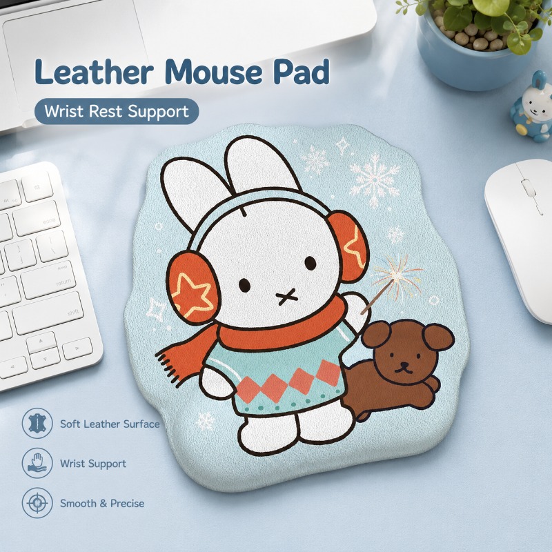 Desk Setup Designer - Anime Miffy Leder-Mauspad mit Handgelenkauflage, Kleine