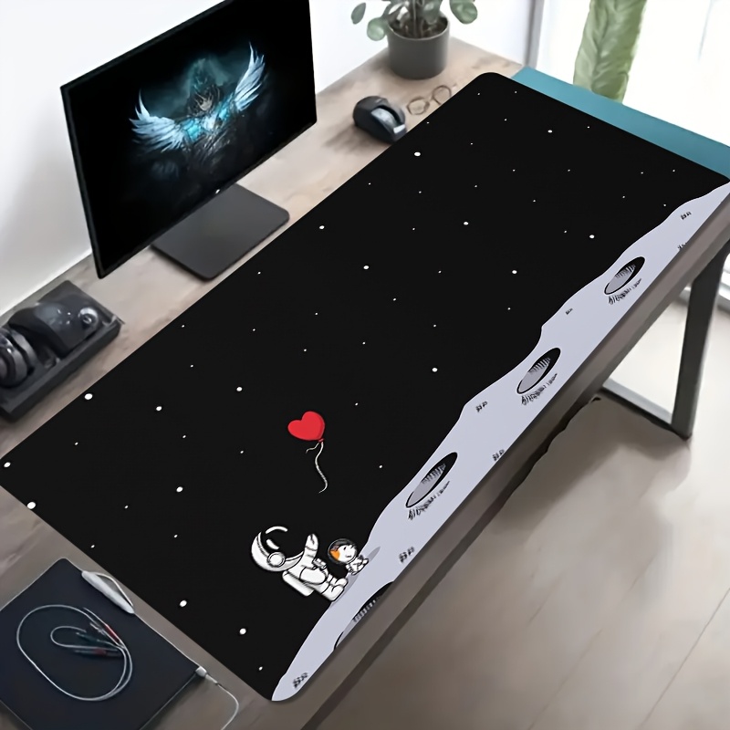 Desk Setup Pc And Laptop - Astronauten-Mond-Weltraum Übergroßes Gaming-Mauspad Rutschfeste Gummi-Schreibtischunterlage für