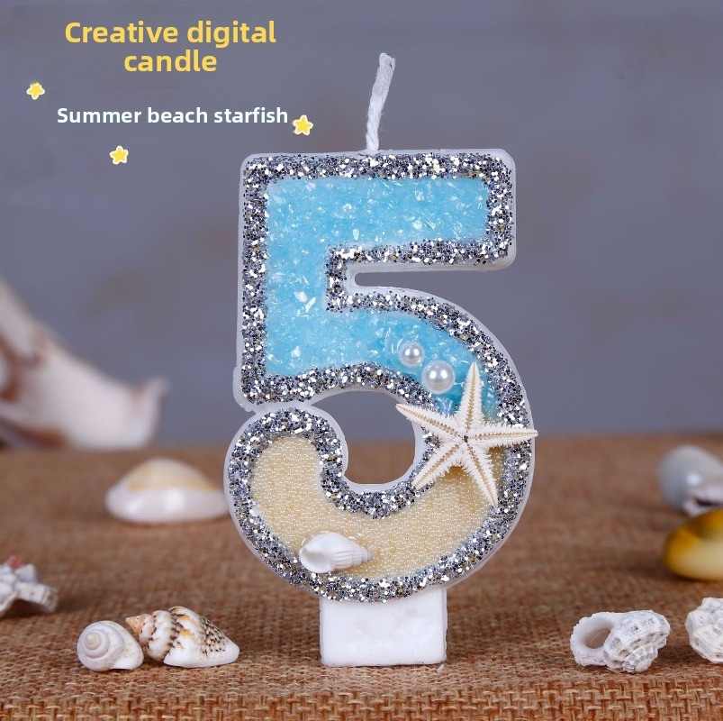 Desk Setup Kids - Strand-Seestern-Geburtstagskerzen 0-9, Sommer-Ozean-Thema Kuchendekoration für Kinder