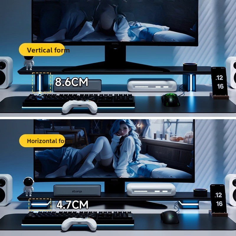 Desk Setup Ergonomics - RGB-Monitorständer, ergonomischer Computer-Bildschirm-Aufzug für Gaming-Setup, verstellbarer