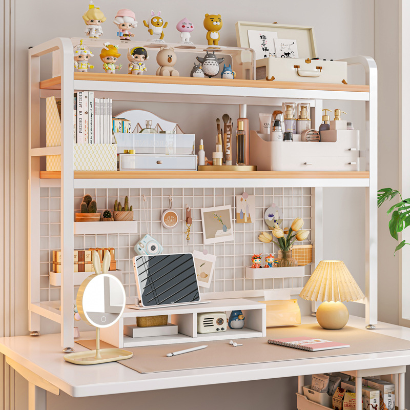 Desk Setup Productivity - Bücherregal Bücherregal mit Gitter Desktop mehrschichtiges