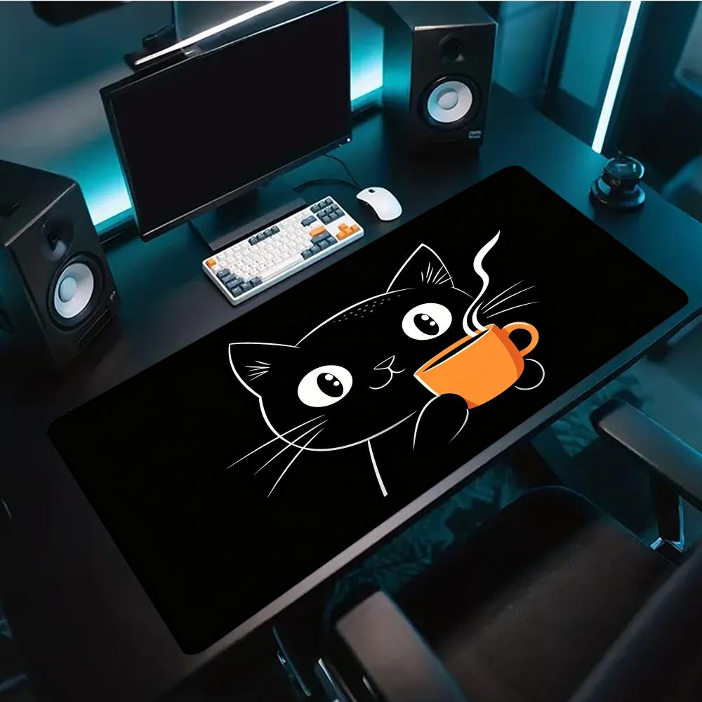Desk Setup Pc And Laptop - Niedliche Linienkunst Katze mit Kaffeetasse Große