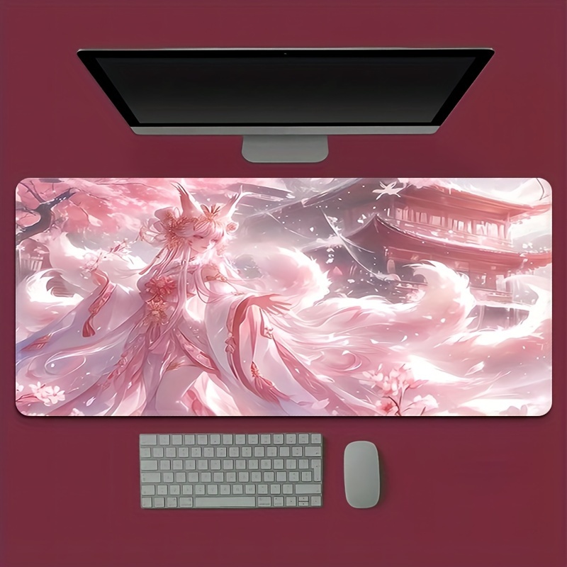 Desk Setup Designer - Anime-Fuchs-Mädchen Schreibtischunterlage, Erweiterte Rutschfeste Gummi-Gaming-Mausmatte mit