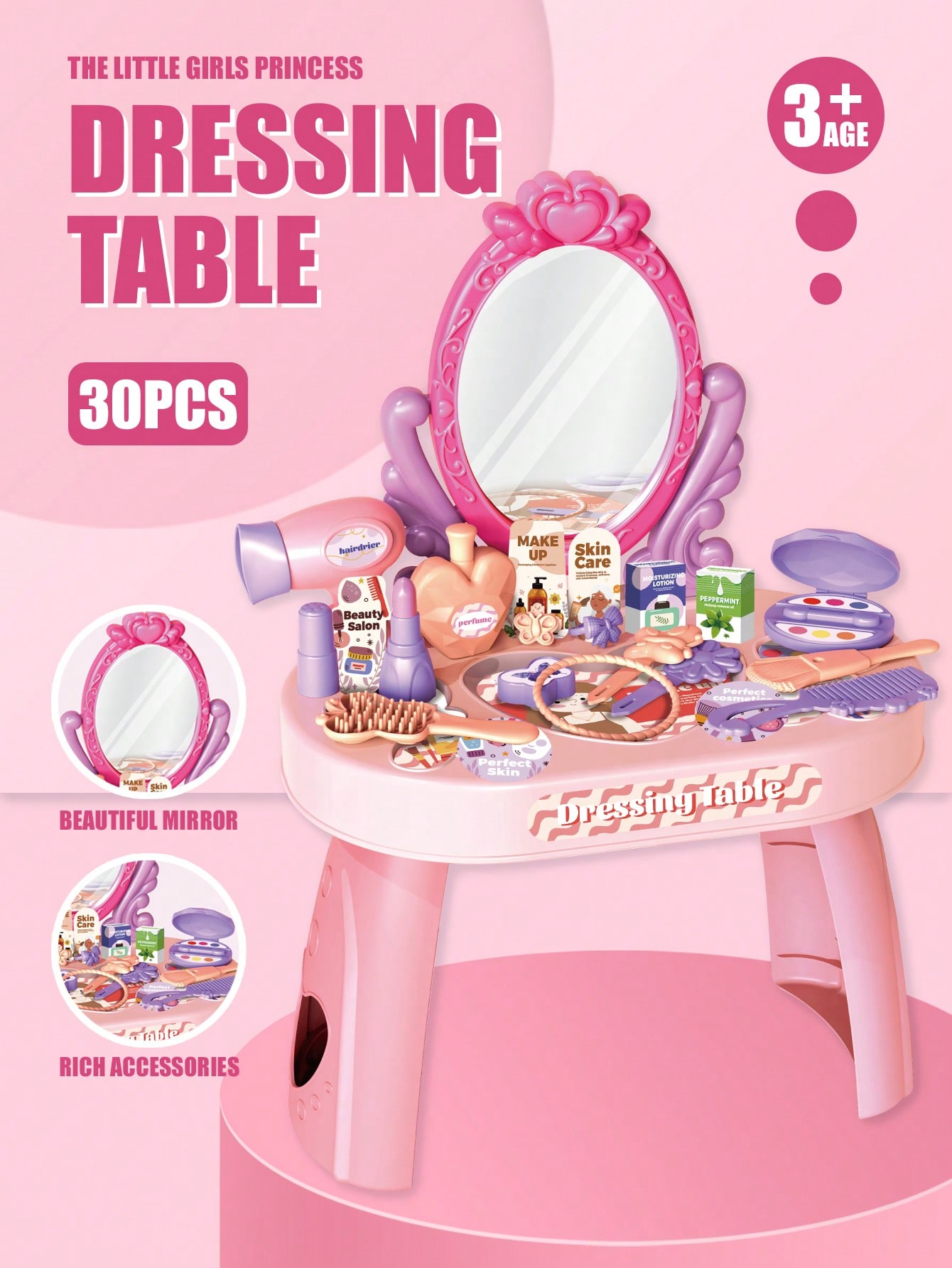 Desk Setup Kids - Kinder Prinzessinnen Schminktisch Spielzeug-Set mit Spiegel
