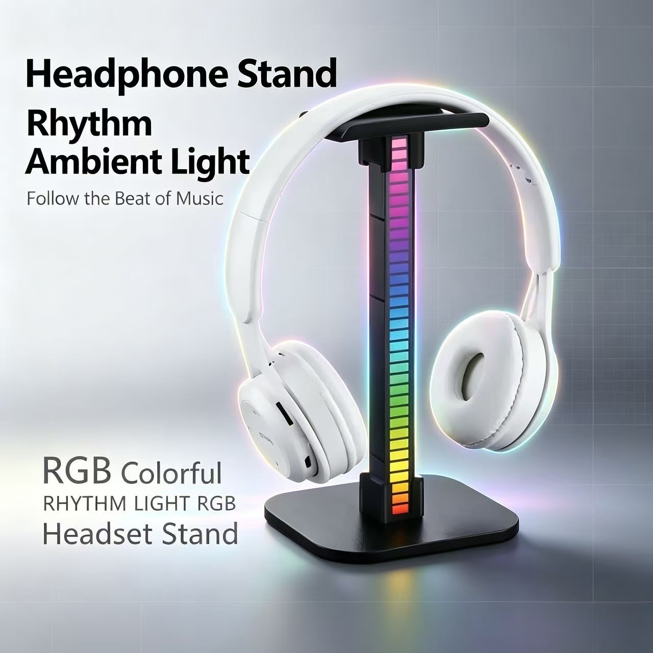 Desk Setup Lighting - USB-Gaming-Kopfhörerständer mit RGB-Rhythmuslicht, abnehmbarer Desktop-Headset-Halter für
