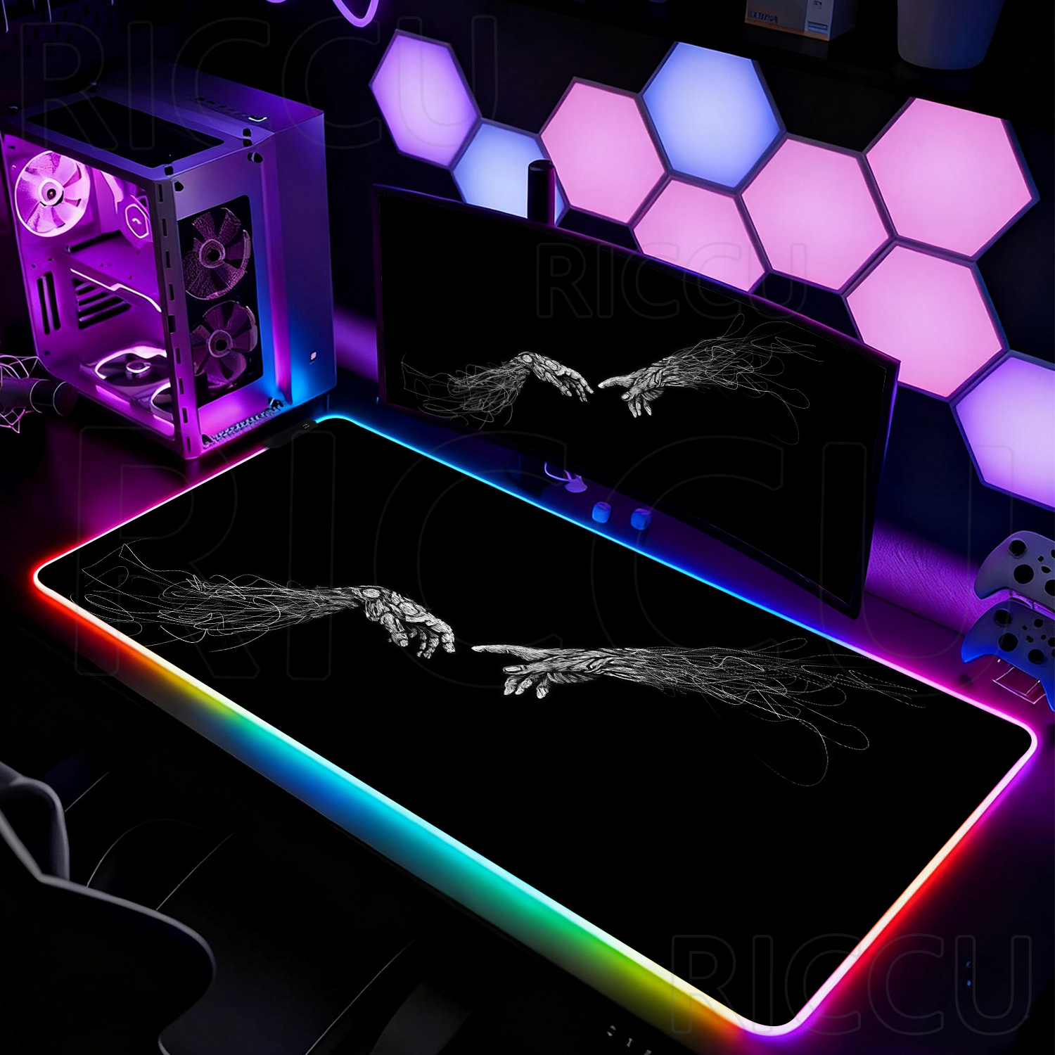 RGB XXL HD Großes Schwarz-Weiß – Desk Setup Pc And Laptop Bewertung und Preis