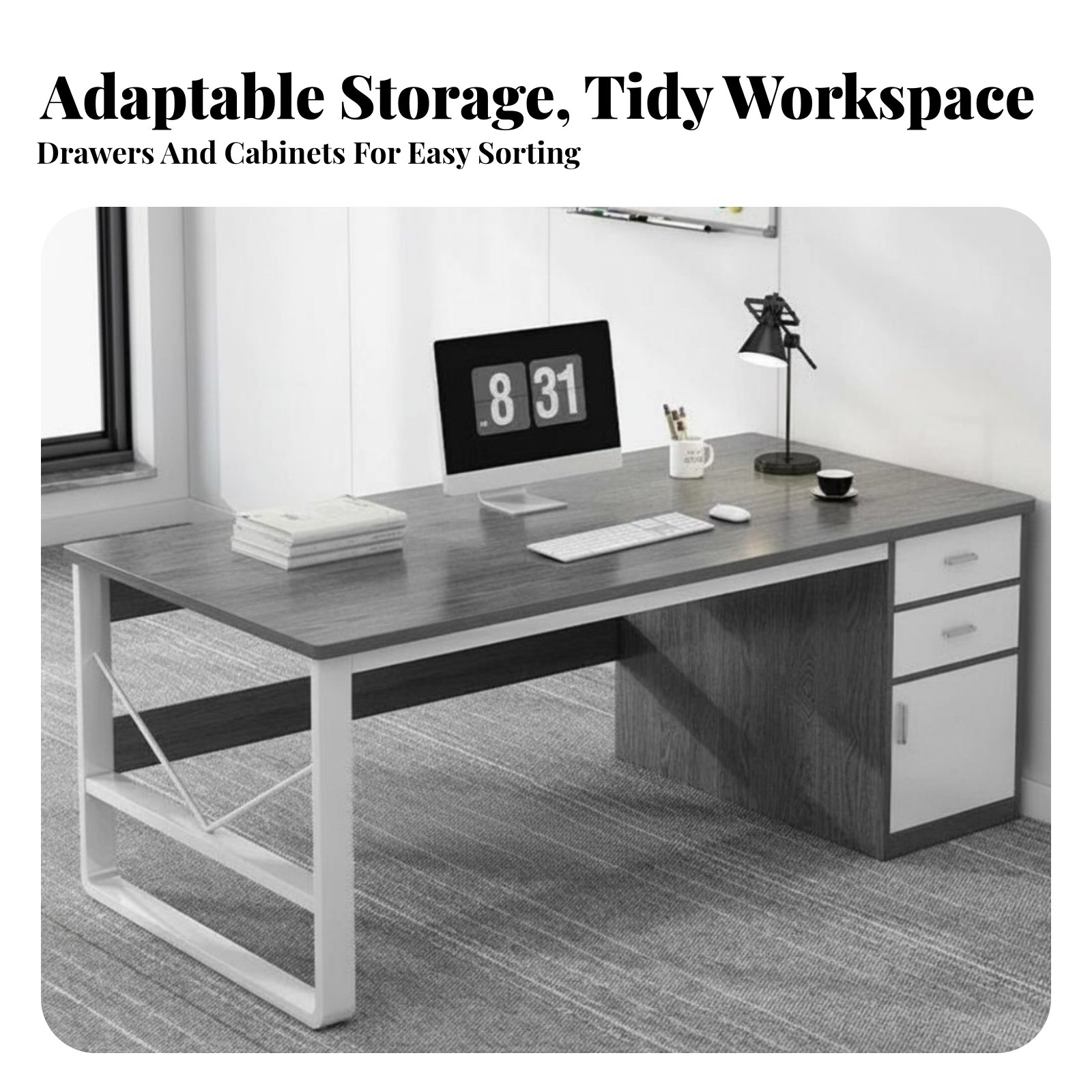 Schreibtisch mit Seitenschrank – Desk Setup Designer Bewertung und Preis